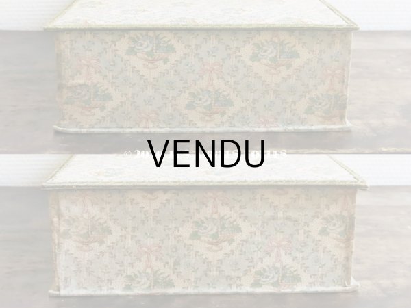 画像6: 【10周年セール対象外】 1910年代 アンティーク 薔薇の花かご　大きなカルトナージュボックス ローズパニエ柄 ブルー (6)