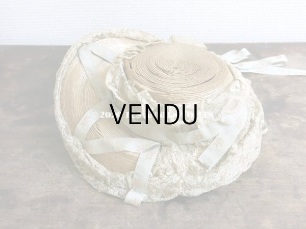 画像3: 【10周年セール対象外】 アンティーク 小さな女の子用 レース&リボン付 ストローハット  (3)