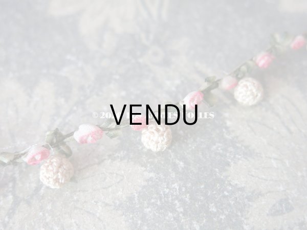 画像5: 1900年代 アンティーク 極小 ロココトリム とても小さなピンクの薔薇 シルク製 ポンポン付き ロココリボン 28cm (5)