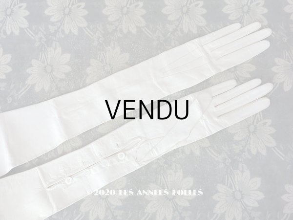 画像1: 未使用 1900年代 アンティーク  本革製 結婚式のロンググローブ  オフホワイト レザー 手袋  (1)