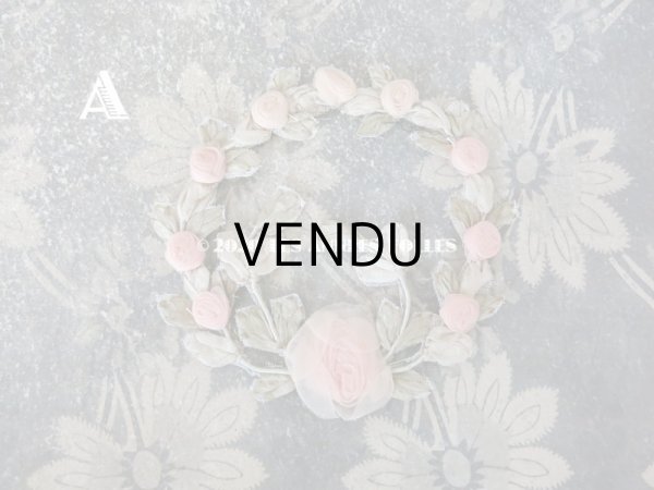 画像5: アンティーク シルク製 シルクシフォンの淡いピンクの薔薇 大きなロココモチーフ (M) (5)