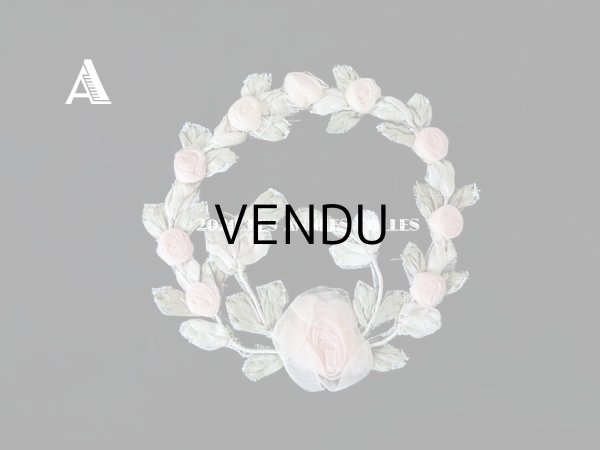 画像3: アンティーク シルク製 シルクシフォンの淡いピンクの薔薇 大きなロココモチーフ (M) (3)