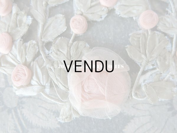 画像11: アンティーク シルク製 シルクシフォンの淡いピンクの薔薇 大きなロココモチーフ (L) (11)