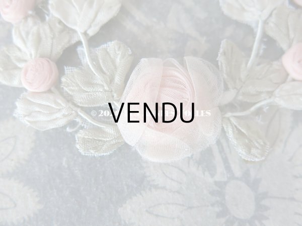 画像11: アンティーク シルク製 シルクシフォンの淡いピンクの薔薇 大きなロココモチーフ (M) (11)