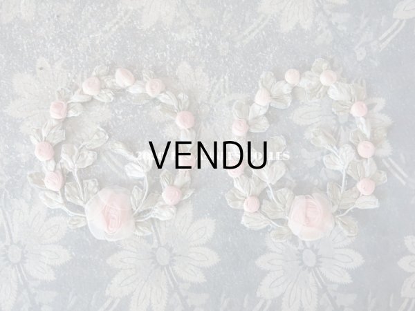 画像15: アンティーク シルク製 シルクシフォンの淡いピンクの薔薇 大きなロココモチーフ (M) (15)