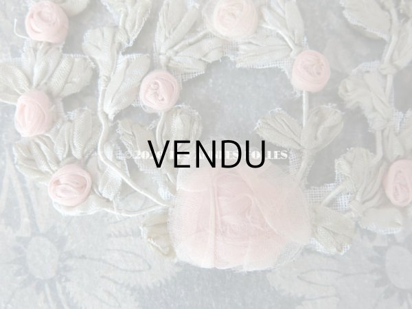 画像7: アンティーク シルク製 シルクシフォンの淡いピンクの薔薇 大きなロココモチーフ (L) (7)