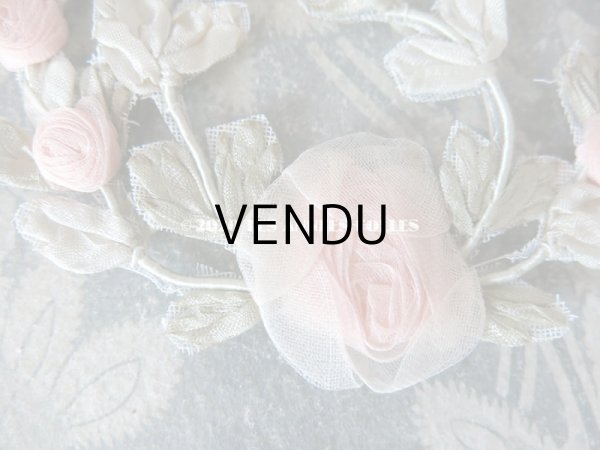 画像6: アンティーク シルク製 シルクシフォンの淡いピンクの薔薇 大きなロココモチーフ (M) (6)