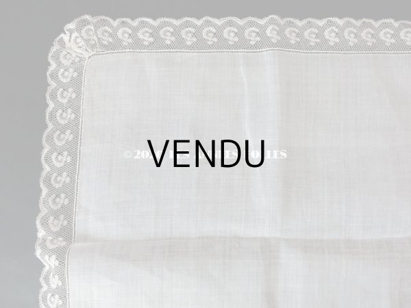 画像14: 新品同様 1914年 アンティーク 結婚式のハンカチ 花婿用　大判   ホワイトワーク & 手編みのヴァランシエンヌレース (14)