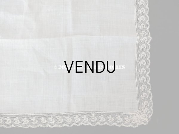画像17: 新品同様 1914年 アンティーク 結婚式のハンカチ 花婿用　大判   ホワイトワーク & 手編みのヴァランシエンヌレース (17)