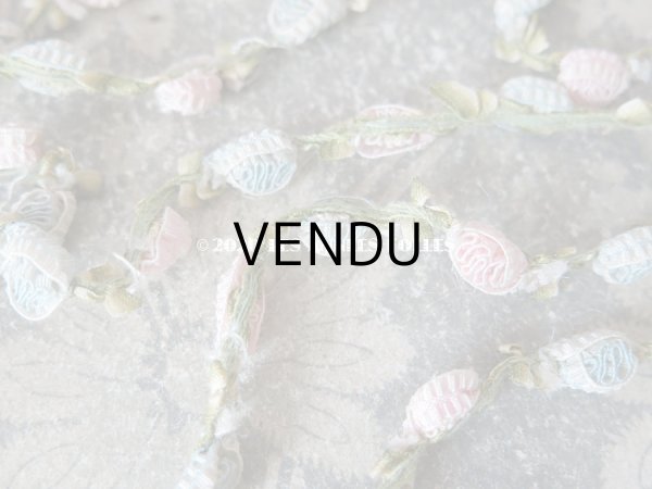 画像5: アンティーク 淡いピンク&ブルーの薔薇のロココトリム  ロココリボン 52〜56cm (5)