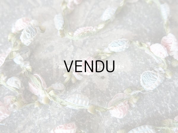 画像4: アンティーク 淡いピンク&ブルーの薔薇のロココトリム  ロココリボン 52〜56cm (4)