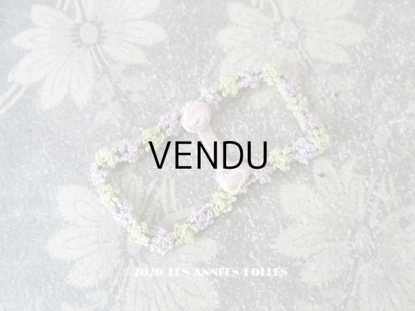 画像1: アンティーク バックル 薄紫色の薔薇のロココトリム (1)