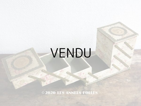 画像6: 1900年頃 アンティーク 薔薇&薄紫色のリボンのガーランド  カルトナージュボックス アコーディオン式 (6)