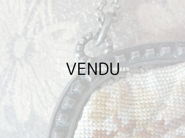 画像9: 1910年代 アンティーク 森の中の小さな兎 オモニエール ニードルポイント ミラー付き (9)