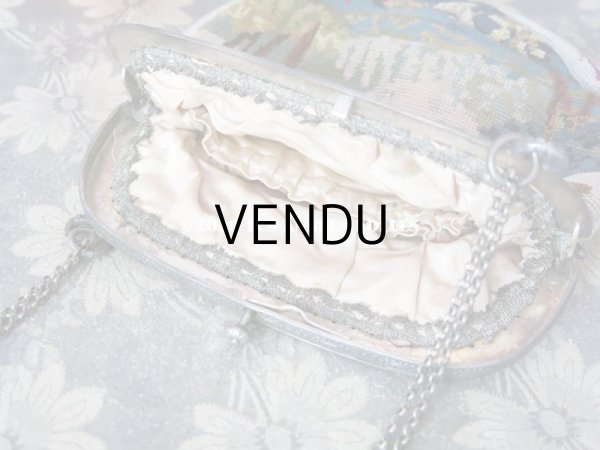 画像11: 1910年代 アンティーク 森の中の小さな兎 オモニエール ニードルポイント ミラー付き (11)