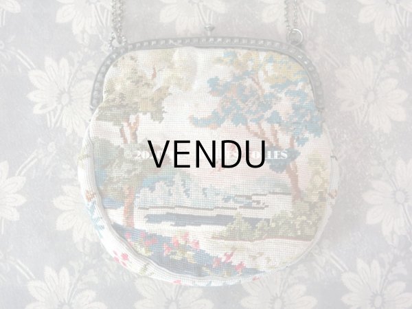 画像5: 1910年代 アンティーク 森の中の小さな兎 オモニエール ニードルポイント ミラー付き (5)