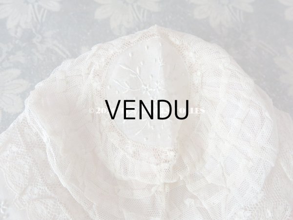 画像8: アンティーク レースのボネ ピンクのロココトリム & ホワイトワーク (8)