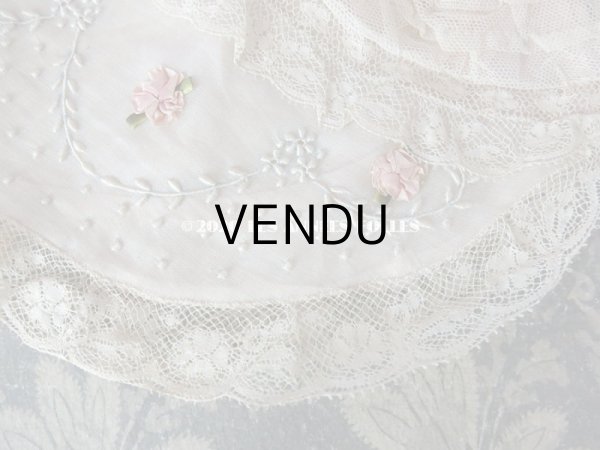 画像5: アンティーク レースのボネ ピンクのロココトリム & ホワイトワーク (5)