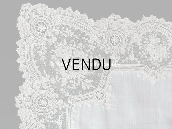 画像6: 19世紀 アンティーク ポワンドガーズのレース  結婚式のハンカチ 王冠 & モノグラムの刺繍 【 ポワン・ド・ガーズ 】 (6)