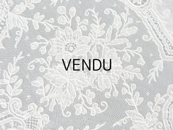 画像12: 19世紀 アンティーク ポワンドガーズのレース  結婚式のハンカチ 王冠 & モノグラムの刺繍 【 ポワン・ド・ガーズ 】 (12)