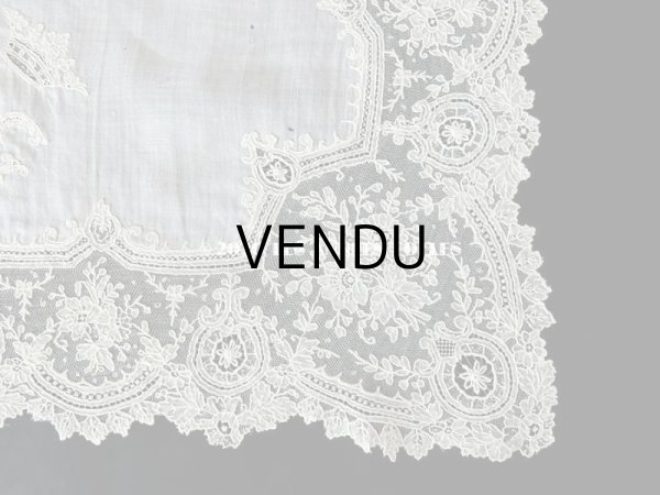 画像9: 19世紀 アンティーク ポワンドガーズのレース  結婚式のハンカチ 王冠 & モノグラムの刺繍 【 ポワン・ド・ガーズ 】 (9)