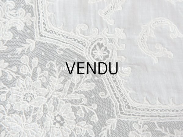 画像11: 19世紀 アンティーク ポワンドガーズのレース  結婚式のハンカチ 王冠 & モノグラムの刺繍 【 ポワン・ド・ガーズ 】 (11)