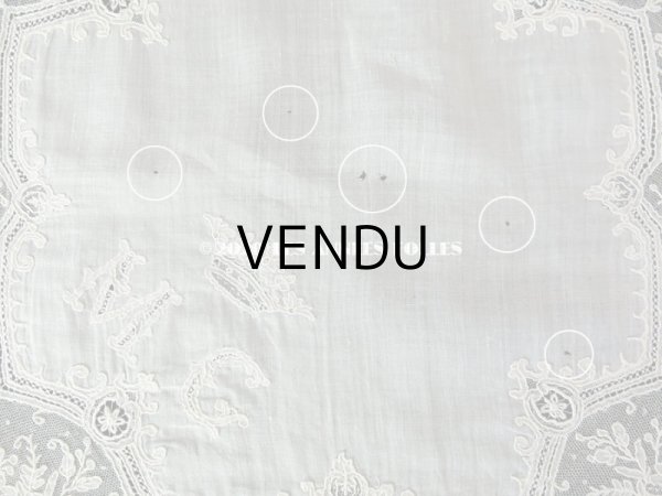 画像5: 19世紀 アンティーク ポワンドガーズのレース  結婚式のハンカチ 王冠 & モノグラムの刺繍 【 ポワン・ド・ガーズ 】 (5)
