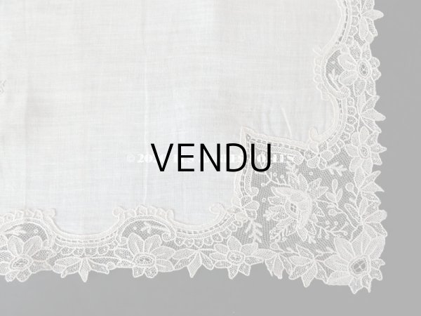画像7: アンティーク ポワンドローズ  結婚式のハンカチ モノグラム刺繍入り 【ポワン・ド・ローズ】　【ポワン・ド・ガーズ】  (7)