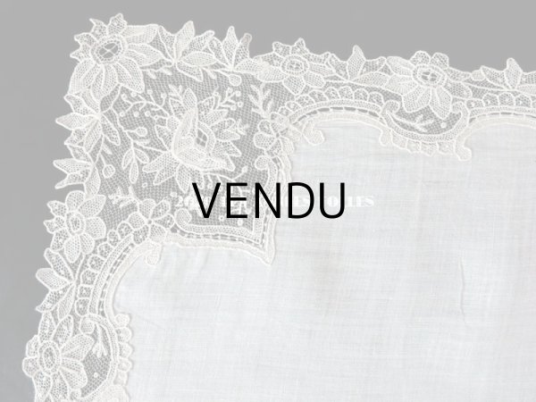 画像4: アンティーク ポワンドローズ  結婚式のハンカチ モノグラム刺繍入り 【ポワン・ド・ローズ】　【ポワン・ド・ガーズ】  (4)