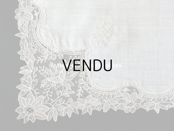 画像5: アンティーク ポワンドローズ  結婚式のハンカチ モノグラム刺繍入り 【ポワン・ド・ローズ】　【ポワン・ド・ガーズ】  (5)
