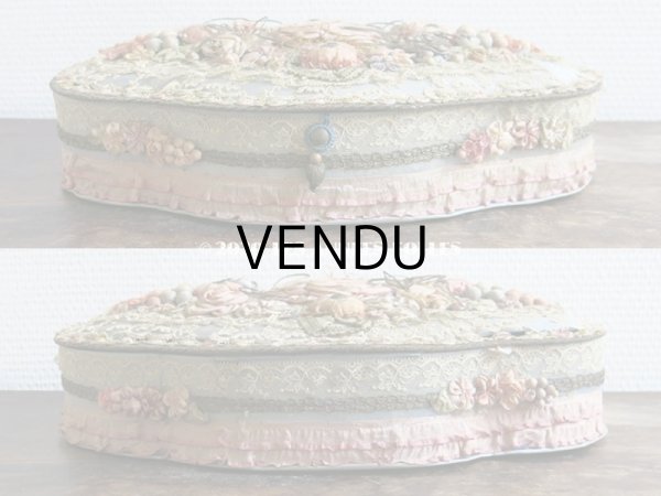 画像11: 1900年代 アンティーク 大きなカルトナージュボックス ロココトリム＆レースの装飾  (11)