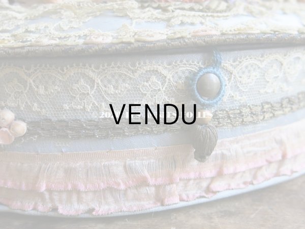 画像15: 1900年代 アンティーク 大きなカルトナージュボックス ロココトリム＆レースの装飾  (15)