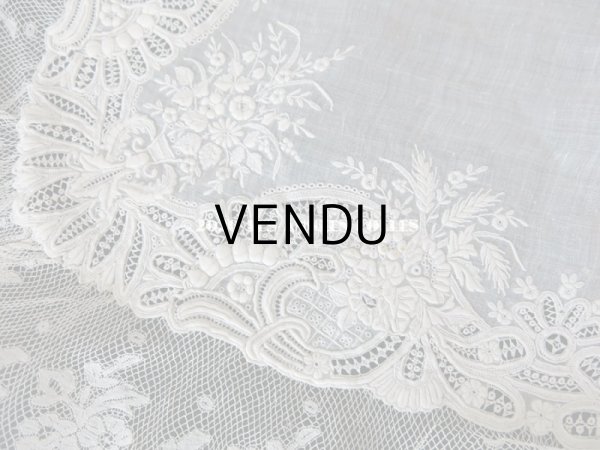 画像7: 19世紀 アンティーク  結婚式のハンカチ 【JC】 ホワイトワーク & 手編みのヴァランシエンヌレース  (7)