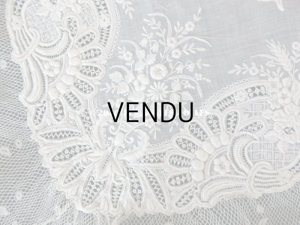 画像6: 19世紀 アンティーク  結婚式のハンカチ 【JC】 ホワイトワーク & 手編みのヴァランシエンヌレース  (6)