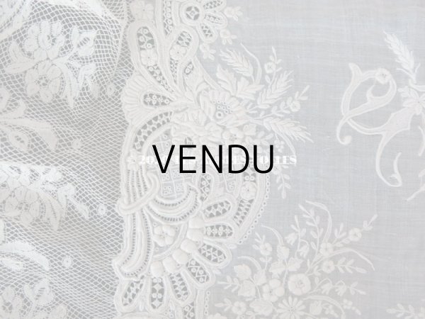 画像20: 19世紀 アンティーク  結婚式のハンカチ 【JC】 ホワイトワーク & 手編みのヴァランシエンヌレース  (20)