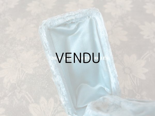 画像9: 19世紀末 アンティーク ジュエリーボックス ベルベット ＆ シルクサテン グレイッシュブルー シーリングスタンプ用 (9)