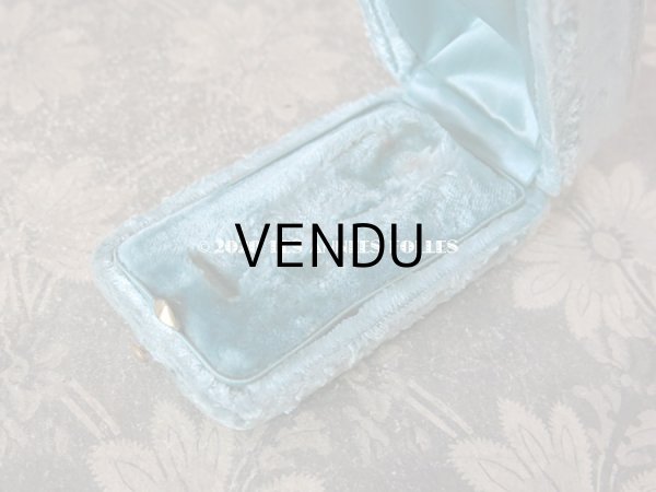 画像7: 19世紀末 アンティーク ジュエリーボックス ベルベット ＆ シルクサテン グレイッシュブルー シーリングスタンプ用 (7)