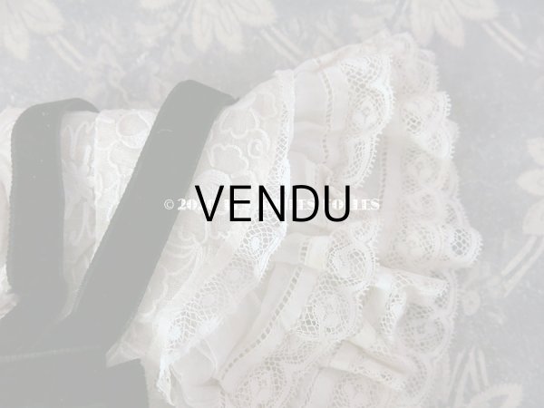 画像11: アンティーク ドール用 布花＆リボン付 レースのボネ (11)