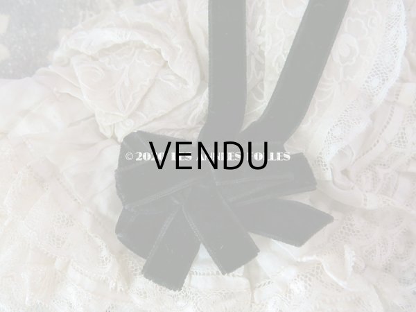 画像8: アンティーク ドール用 布花＆リボン付 レースのボネ (8)