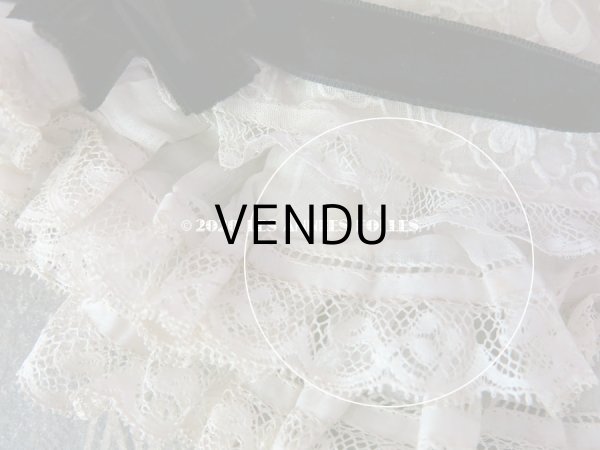 画像16: アンティーク ドール用 布花＆リボン付 レースのボネ (16)