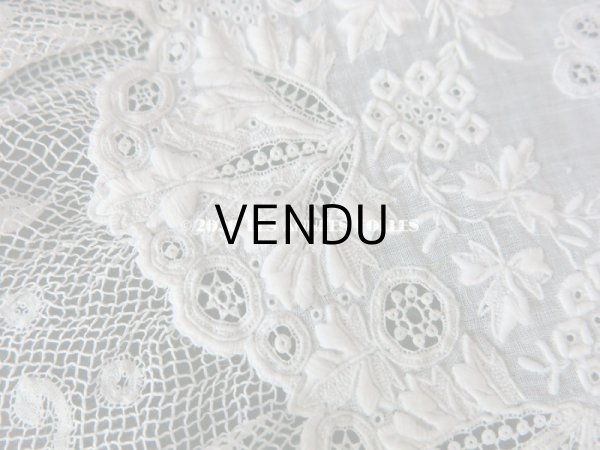 画像13: 19世紀 アンティーク  結婚式のハンカチ 【MA】 ホワイトワーク & 手編みのヴァランシエンヌレース  (13)