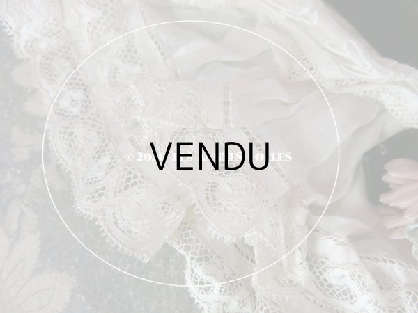 画像18: アンティーク ドール用 布花＆リボン付 レースのボネ (18)