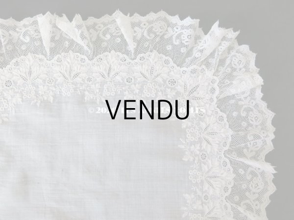 画像6: 19世紀 アンティーク  結婚式のハンカチ 【MA】 ホワイトワーク & 手編みのヴァランシエンヌレース  (6)
