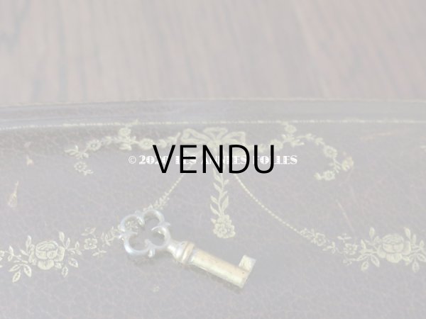 画像10: アンティーク 本革製 大きなジュエリーケース 金彩入り 薔薇＆リボンのガーランド  (10)