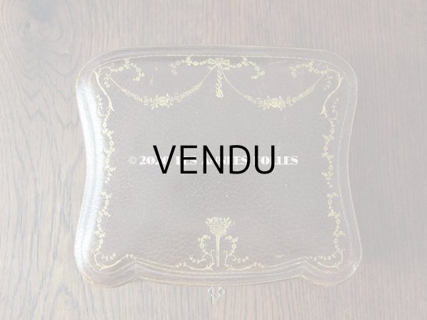 画像3: アンティーク 本革製 大きなジュエリーケース 金彩入り 薔薇＆リボンのガーランド  (3)