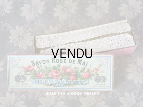 画像1: アンティーク 薔薇のソープボックス レースペーパー付き SAVON ROSE DE MAI - VIBERT FRERES PARIS - (1)