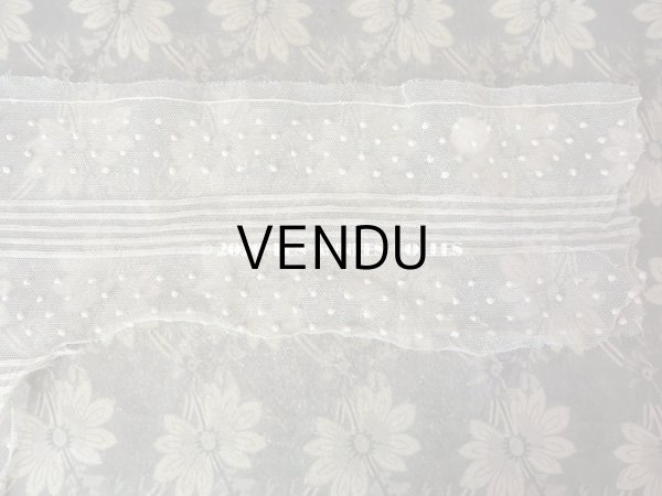 画像6: 1920年代 アンティーク ドット & ストライプ柄　チュールレース L字型 オフホワイト (6)