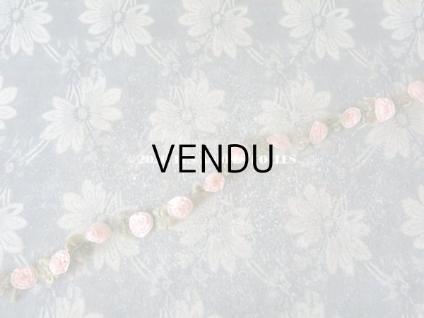 画像5: アンティーク シルク製 大きな薔薇のコトリム ベビーピンク 　ロココリボン 55cm (5)