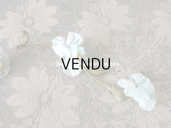 画像5: アンティーク シルク製 シルクシフォンの薔薇 大きなロココモチーフ 淡いブルー (5)