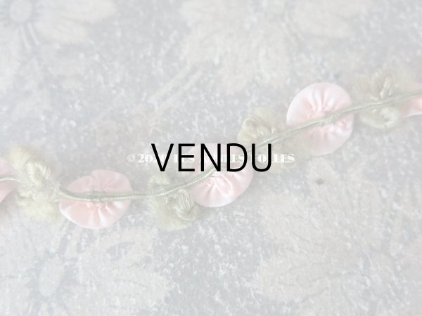画像4: アンティーク シルク製 大きな薔薇のコトリム ベビーピンク 　ロココリボン 55cm (4)